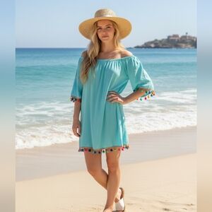 Tunic Dress/Cover-up Pom Pom Trim